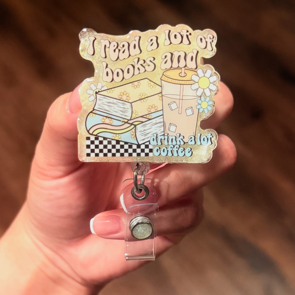 Cute Book and Coffee Badge Reel